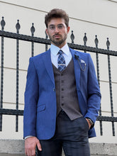 Load image into Gallery viewer, Efe Slim Fit Patterned Pointed Collared Sax Combination Suit
