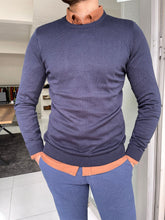 Load image into Gallery viewer, Carson Slim Fit Navy Blue Sweater
