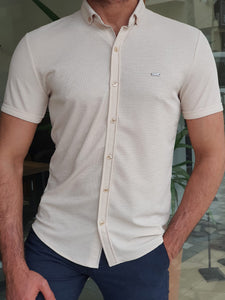 Jake Slim Fit Patterned Short Sleeve Beige Shirt