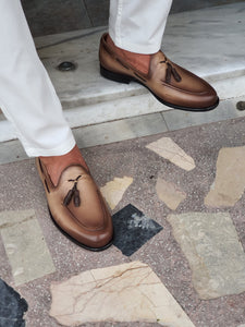 Jake Sardinelli Tasseled Beige Leather Loafer
