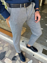 Load image into Gallery viewer, Lars Slim Fit Blue Linen Pants
