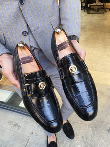 Evo Sardinelli Black Buckle Detailed Leather Shoes
