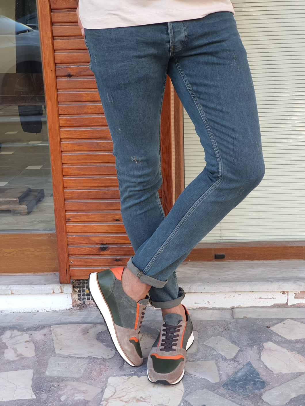 Lucas Slim fit Khaki & Brown Ripped Jeans