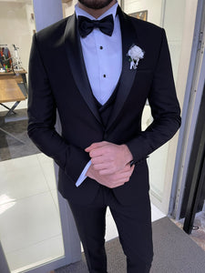 Luxe Slim Fit Black Wool Tuxedo (Groom Collection)