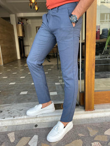 Morrison Slim Fit Plaid Blue Trousers