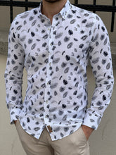 Load image into Gallery viewer, Ben Slim Fit High Quality Leaf Patterned Navy &amp; White Cotton Shirt
