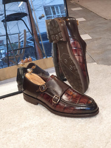 Ralph Sardinelli Special Edition Double Buckle Croc Brown Leather Shoes