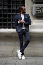 Load image into Gallery viewer, Noah Slim Fit Dark Blue Striped Casual Suit
