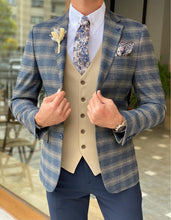 Load image into Gallery viewer, Riley Slim Fit Plaid  Blue Mono Suit
