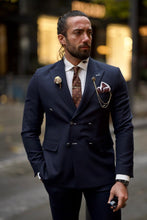 Load image into Gallery viewer, Leon Slim Fit Double Breasted Blue Detailed Suit
