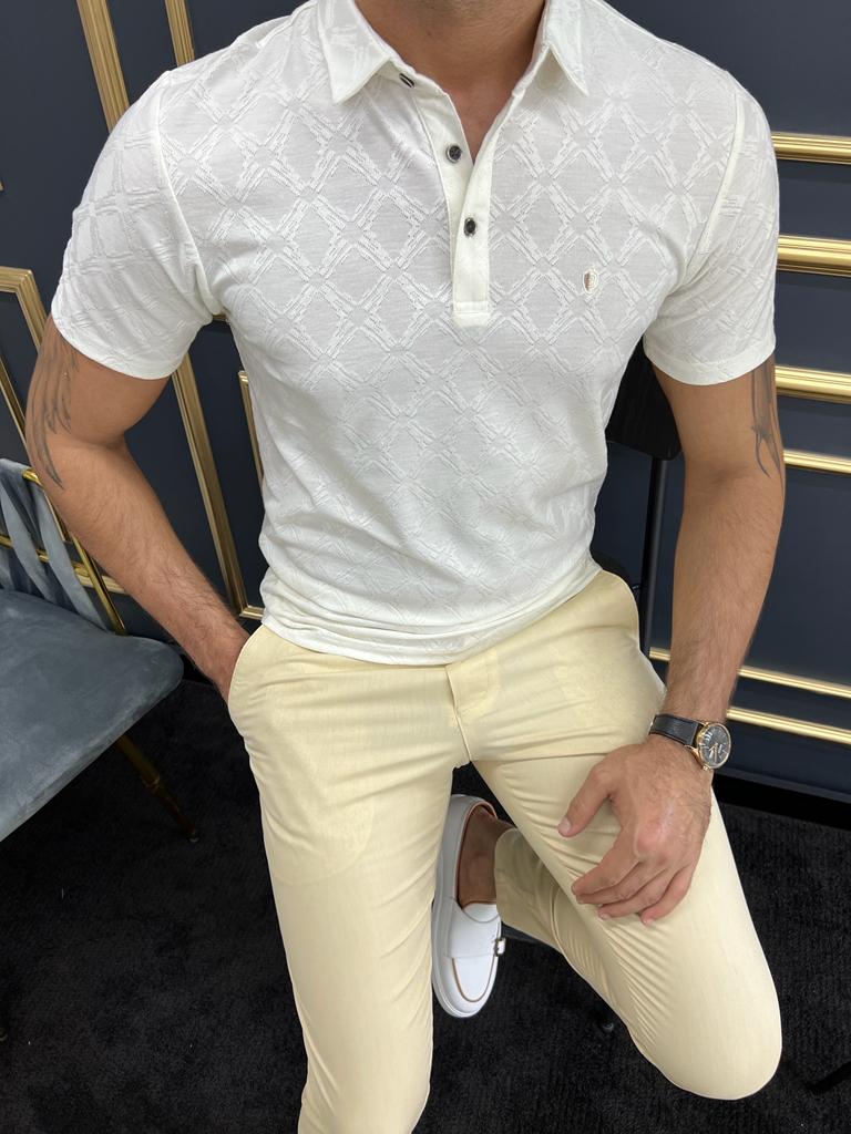 MCR Tailor Luke Slim Fit White Polo Printed Tees US Small