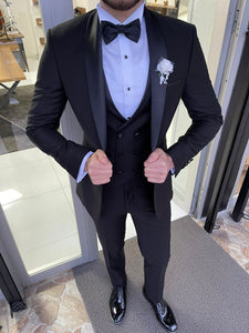 Luxe Slim Fit Black Wool Tuxedo (Groom Collection)