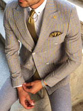 Load image into Gallery viewer, Verno Slim Fit Striped Double Breasted Grey &amp; Yellow Suit
