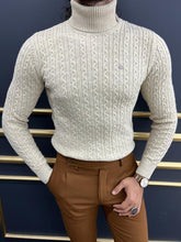Load image into Gallery viewer, Evan Slim Fit Beige Knitted Turtleneck Sweater
