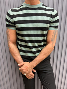 Noah Slim Fit Mint Striped Knit Tees