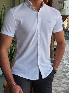 Vince Slim Fit Patterned Short Sleeve White Shirt