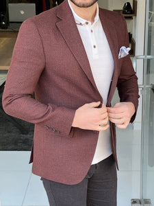 Fred Slim Fit High Quality Knitted Brown Blazer